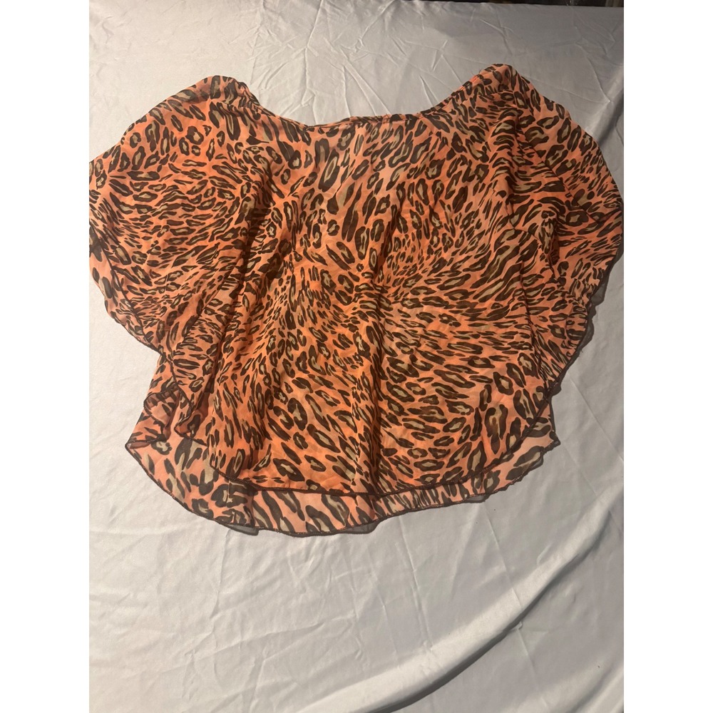Y2K Body Central Orange Leopard Print Sheer Flutter Sleeve Blouse Top M